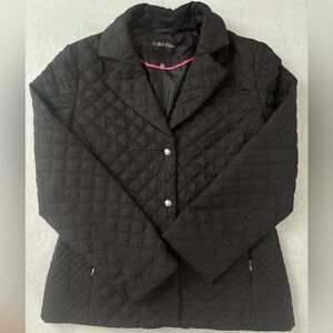 Calvin Klein Women's Black Collared Quilted Jacket.